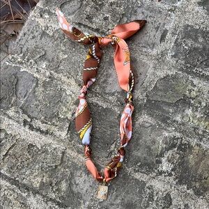 Brown and Pink Patterned Silk Scarf Necklace